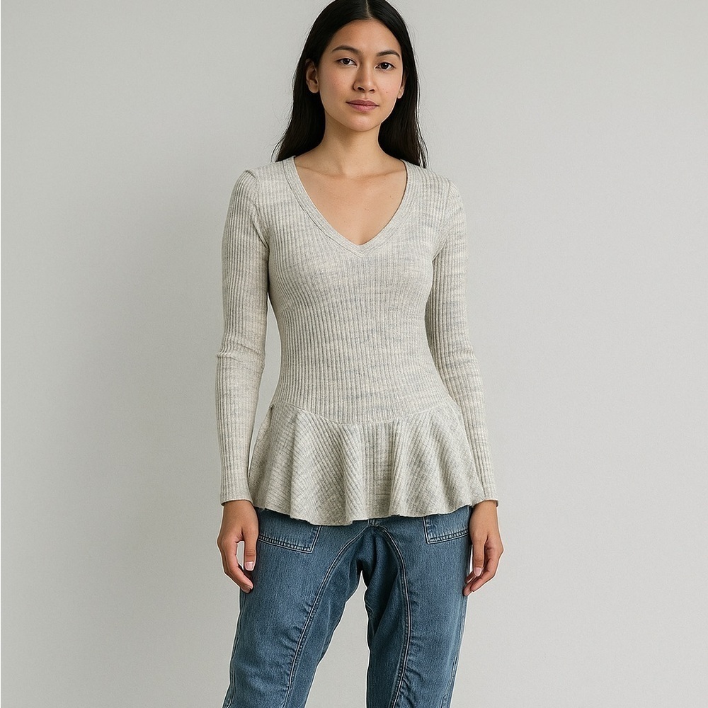 Anthropologie eri + ali waffle knit long sleeve peplum top xs